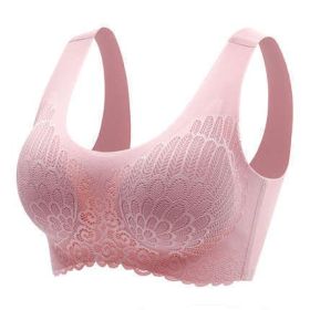 Natural Thai Latex Underwear 4.0 Angel Wings Seamless One Piece Women'S Lace Sports Bra Without Steel Ring (Option: Pink-L)