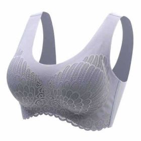 Natural Thai Latex Underwear 4.0 Angel Wings Seamless One Piece Women'S Lace Sports Bra Without Steel Ring (Option: Grey-2XL)