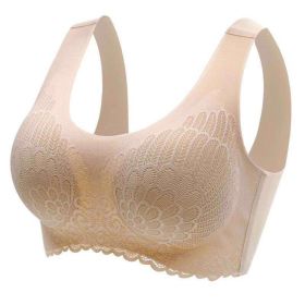 Natural Thai Latex Underwear 4.0 Angel Wings Seamless One Piece Women'S Lace Sports Bra Without Steel Ring (Option: Flesh color-4XL)