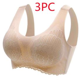 Natural Thai Latex Underwear 4.0 Angel Wings Seamless One Piece Women'S Lace Sports Bra Without Steel Ring (Option: Flesh color 3PC-L)