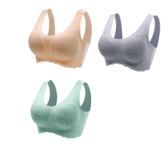 Natural Thai Latex Underwear 4.0 Angel Wings Seamless One Piece Women'S Lace Sports Bra Without Steel Ring (Option: SuitA-XL)