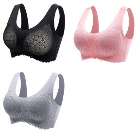 Natural Thai Latex Underwear 4.0 Angel Wings Seamless One Piece Women'S Lace Sports Bra Without Steel Ring (Option: Black Grey Pink-XL)