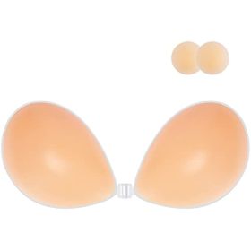 Adhesive Bra Strapless Sticky Invisible Push up Silicone Bra for Backless Dress with Nipple Covers (Color: Creme, Cup Size: A)