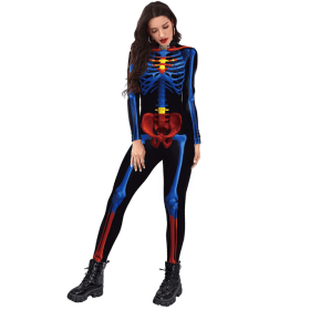Women's Sexy Skeleton Costume for Halloween (Color: Black blue, size: S)