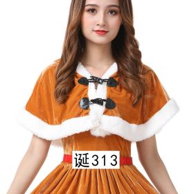 Christmas Party Costume Shawl Sexy Christmas Short Dress Anchor Costume Cute Plus Shawl (Color: Yellow, size: One Size)