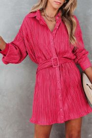 Rose 3/4 Sleeves Pleated Shirt and High Waist Shorts Lounge Set (Color: Rose1, size: M)