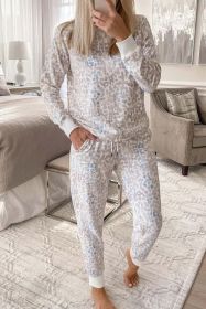 Gray Leopard Splatter Two-piece Lounge Set (Color: Gray, size: S)