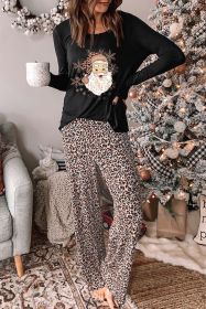 Long Sleeve Top and Leopard Print Pants Lounge Set (Color: Leopard1, size: S)