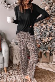 Long Sleeve Top and Leopard Print Pants Lounge Set (Color: Leopard, size: M)
