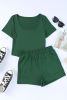 Green Ribbed Knit Shorts Lounge Set
