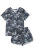 Green Classic Camo Print Slouchy Loungewear Shorts Set