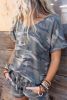 Green Classic Camo Print Slouchy Loungewear Shorts Set