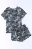 Green Classic Camo Print Slouchy Loungewear Shorts Set