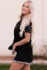Black Leopard Long Sleeve Shirt and Shorts Lounge Set