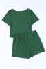 Green Ribbed Knit Shorts Lounge Set
