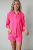 Rose 3/4 Sleeves Pleated Shirt and High Waist Shorts Lounge Set