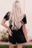 Black Leopard Long Sleeve Shirt and Shorts Lounge Set