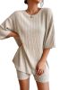 Green Plain Ribbed Loose Fit Two Piece Lounge Set