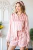 Pink Striped Print Buttoned Shirt and Drawstring Shorts Lounge Set